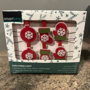 Stocking String Lights with Wood Clips Red and Green 10ft